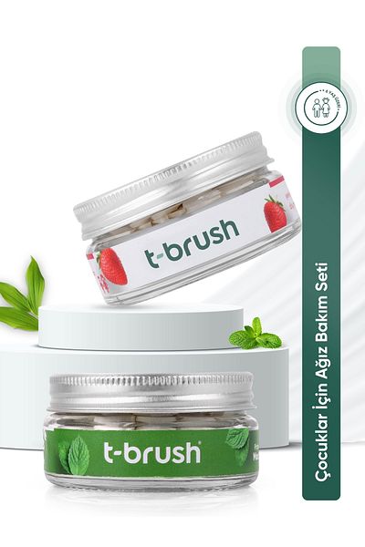 TBRUSH قرص معجون أسنان طبيعي بالفراولة خالي من الفلورايد + قرص شاكر للفم/غسول الفم خالي من الكحول 75 قرصًا