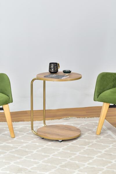 VİLİNZE Emr Çok Amaçlı Tekerlekli Kestane Gold Ayak C Sehpa