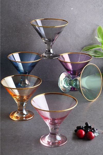 WuuQ Luxury - Glass Set of 6 Magnolia, pudding, ice cream and snack bowls - 6 Different Colors