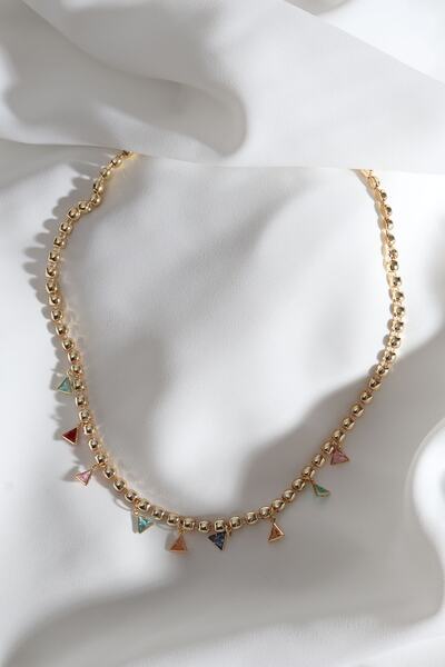 Süspüs Accessories Renkli Üçgen Taş Sallantılı Gold Kolye