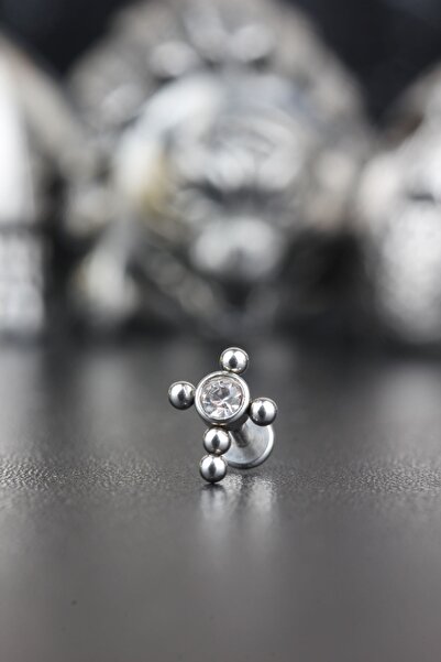Valhalla Cerrahi Çelik Kıkırdak Tragus Helix Zirkon Taşlı Labret Hac Piercing