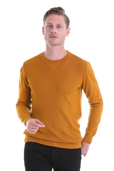 Hatemoğlu سترة صوفية من الصوف برقبة دائرية ونمط محبوك باللون الأرز من Safran