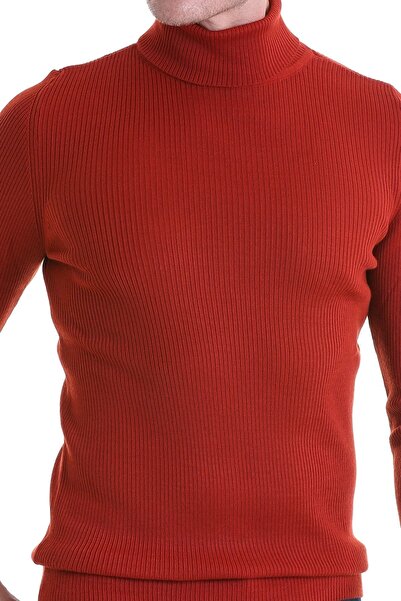 Hatemoğlu Orange Comfort Fit Ribbed Turtleneck Wool Wool Sweater