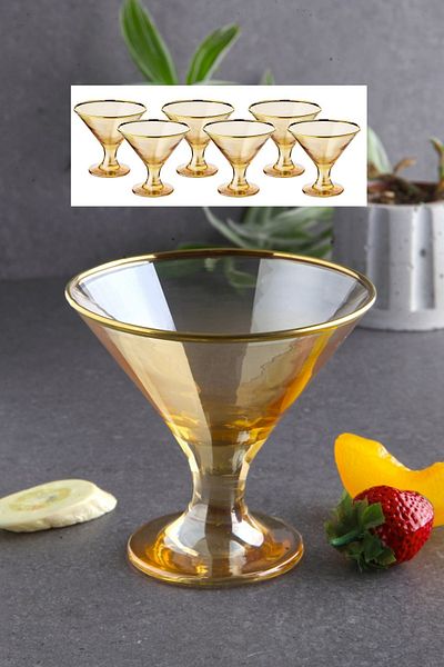 WuuQ Luxury - Glass Set of 6 Footed Magnolia, pudding, ice cream and snack bowls - gold color