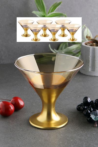 WuuQ Luxury - Glass Set of 6 Footed Magnolia, pudding, ice cream and snack bowls - Gold Color