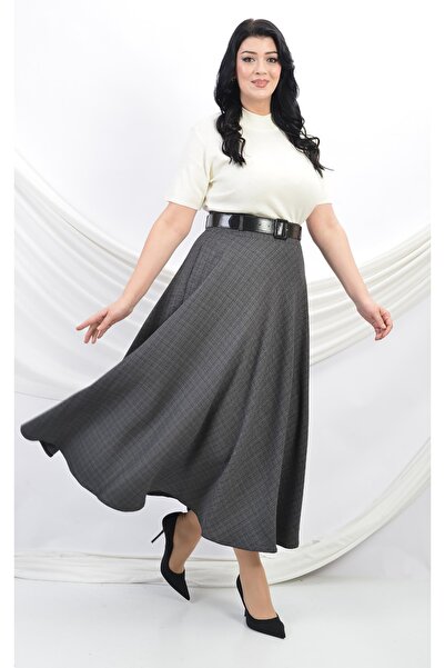 SORALLİNE Γυναικεία Flared Φούστα 779 Curl Χακί-μαύρο