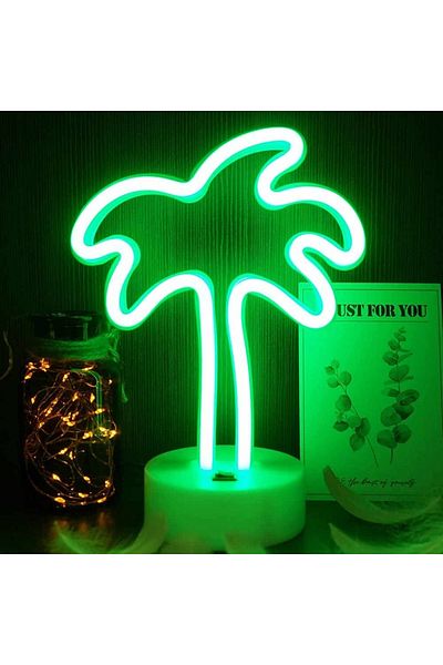 Toptan Bulurum Neon Palm Table Night Lamp USB+battery