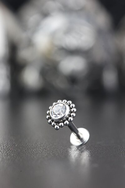 Valhalla Cerrahi Çelik Kıkırdak Tragus Helix Zirkon Taşlı Labret Piercing