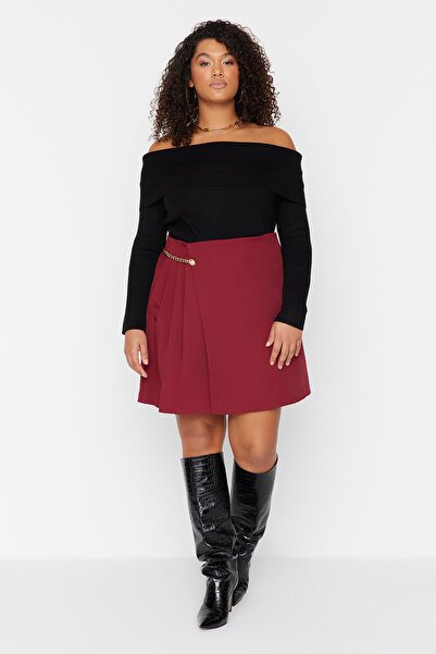 Trendyol Curve Plus Size Skirt - Burgundy - Mini