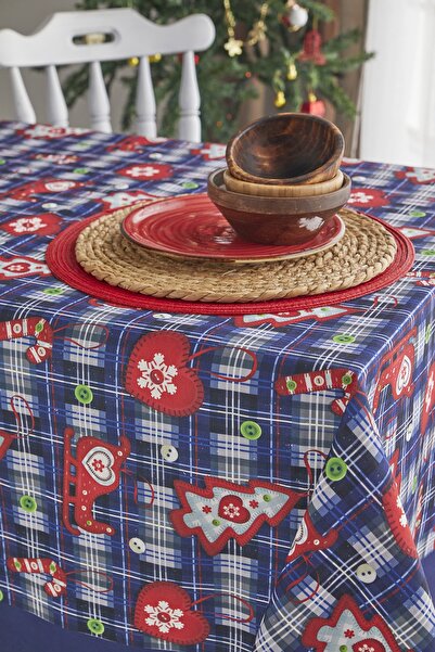 AYSHOME Ays Home Navy Blue Red Christmas Dining Table Cloth