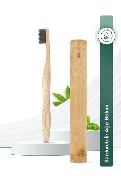 TBRUSH Nano Dark Gray Bamboo Toothbrush - Ultra Soft + Toothbrush Storage / Carrying Container
