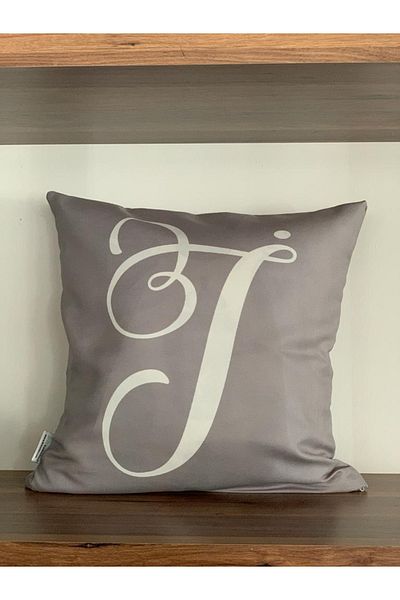 KIRLENTİM Gray Background White Letter I Digital Printed Double Sided Patterned Throw Pillow Cover