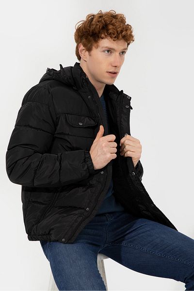 U.S. Polo Assn. Μαύρο Ανδρικό Παλτό