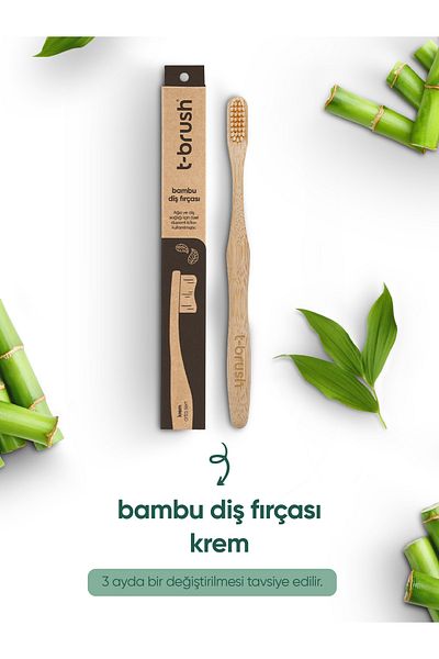 TBRUSH Creamy Natural Bamboo Vegan Toothbrush - Medium (medium Hard) + Stainless Steel Tongue Cleaner