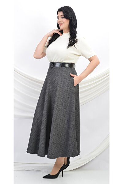 SORALLİNE Γυναικεία Flared Φούστα 779 Curl Χακί-μαύρο