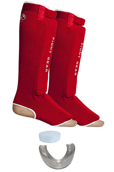 Dragondo Elastic Shin Guard Kick Boxing Muay Thai Shin Guard and Mouthguard Set of 2
