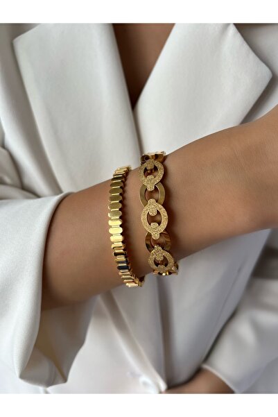 Purplefly Jewels Purplefly Kadın Sim Görünümlü Zincir Halka Model Gold Renk K...