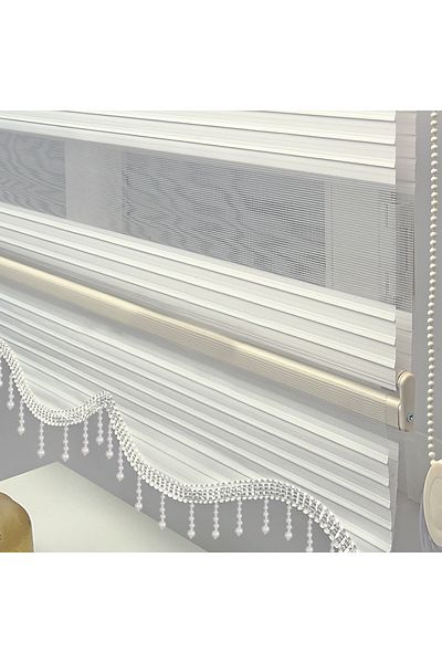 Babacan Home Design Brillux Zebra Curtain Pleated Beaded Ecru 90X260
