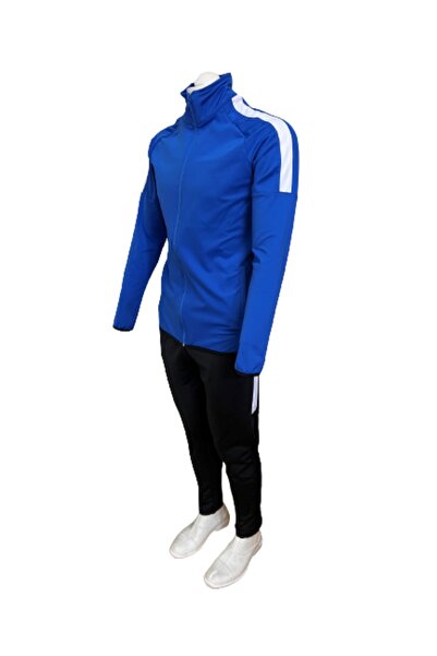 parypary Erkek Mavisiyah Şeritli Kaliteli Dalgıç Kumaş Fermuar Cepli Eşofman Takımı