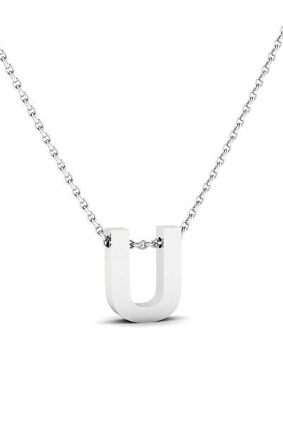 Ant Kuyumculuk 925 Ayar Gümüş Üç Boyutlu U Harfli Kolye