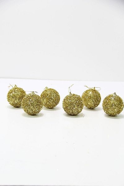 DÜVENCİ TİCARET 4 cm Glitter Christmas Ornament Gold Top - Set of 6