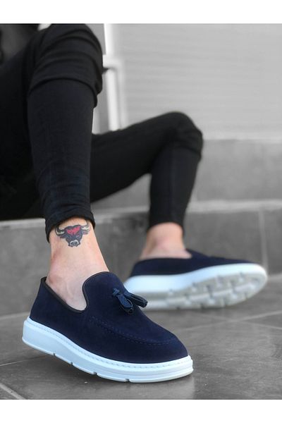 BOA Ba0005 Ανδρικά παπούτσια με ψηλή σόλα Navy Blue Suede - χωρίς κορδόνια και φούντες