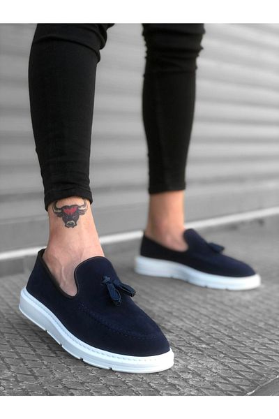 BOA Ba0005 Ανδρικά παπούτσια με ψηλή σόλα Navy Blue Suede - χωρίς κορδόνια και φούντες