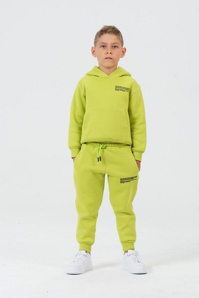 Black One Boy's Hooded Printed Pocketed 3 Thread Fabric Children's Tracksuit Set with Cord