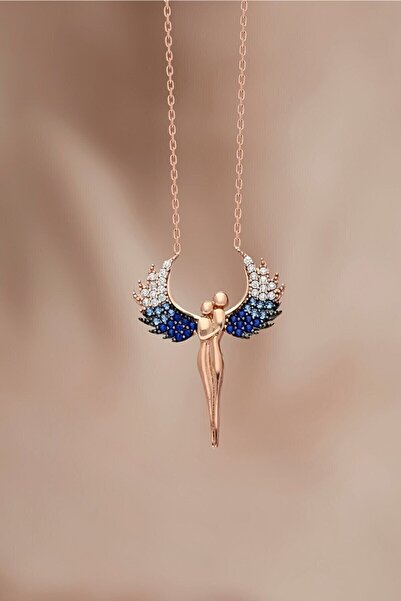 KAR DİAMOND Kadın 925 Ayar Gümüş Zincirli Rose Kaplama Mavi Renkli Taşlı Sarı...