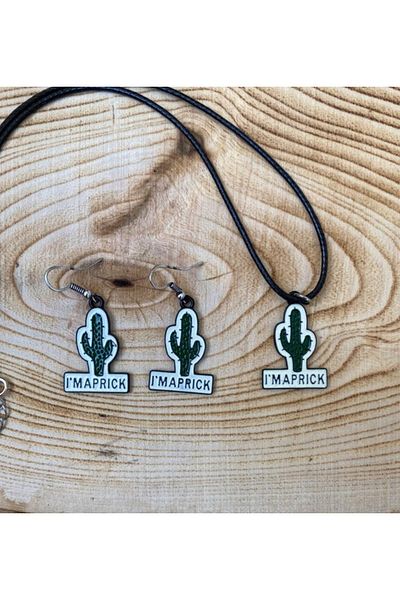 Paytak Moda Cactus I'm Maprick Necklace Earrings Colorful Unisex Metal Necklace Earring Set Pytkklkp177