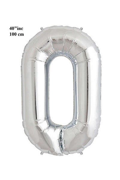 hediyeofisi 100 Cm Silver Gray Large Size Foil 0 Number Balloon 40inc