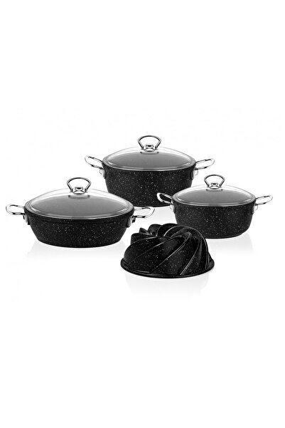 Taç Nevada 7 Parça Döküm Tencere Seti Siyah