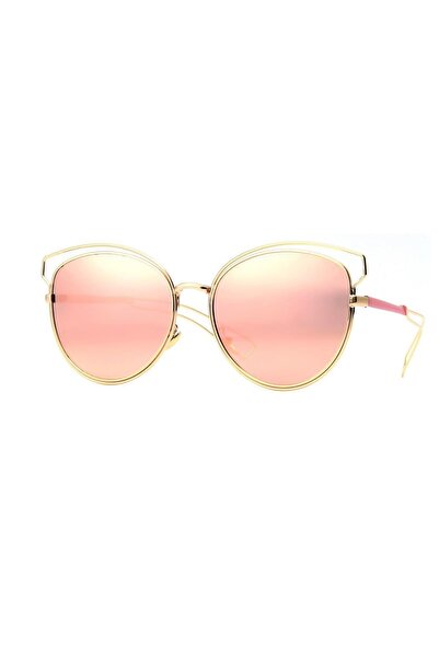 Women's Sunglasses Geometric Design Gold Frame Pink Glass