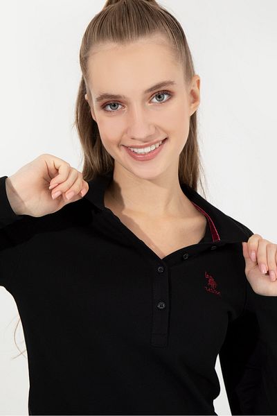 U.S. Polo Assn. Hanorac de damă negru uni cu gât polo Tpg-sk022
