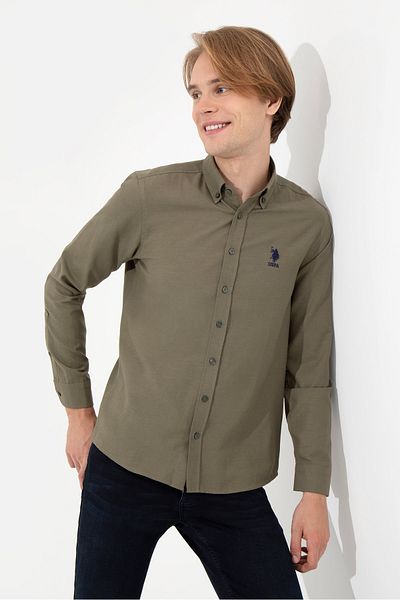 U.S. Polo Assn. Ανδρικό πουκάμισο χακί