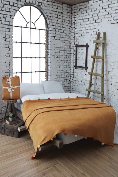 Dolce Bonita Home Single Pompom Pique Blanket 150X200 Mustard