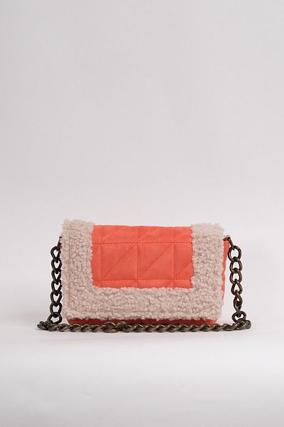 Çantacımstore Women's Faux Wool Detailed Quilted Thick Suede Shoulder Bag Orange