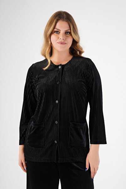 Nelly Large Size Velvet Black Short Jacket