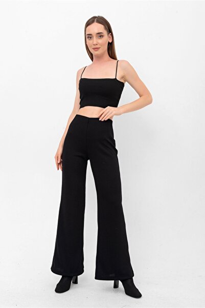 Laranor Siyah Yarım Ispanyol Paça Lastikli Kaşkorse Pantolon