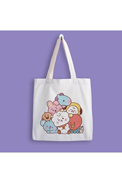 designedfy Bts Bt21 Baskılı Bez Çanta