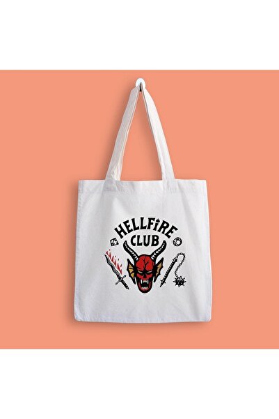 designedfy Stranger Things Hellfire Club Baskılı Bez Çanta