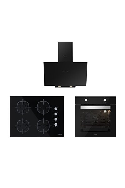 Silverline Siyah 3'lü Cam Ankastre Set (3481 Flam 60+cs5610b01+bo65e1b01)