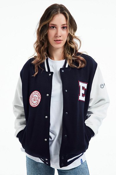 Eazy Co Llege Oversize Unisex Navy Blue Thick College Jacket