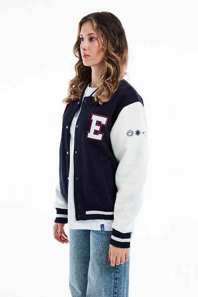 Eazy Co Llege Oversize Unisex Navy Blue Thick College Jacket