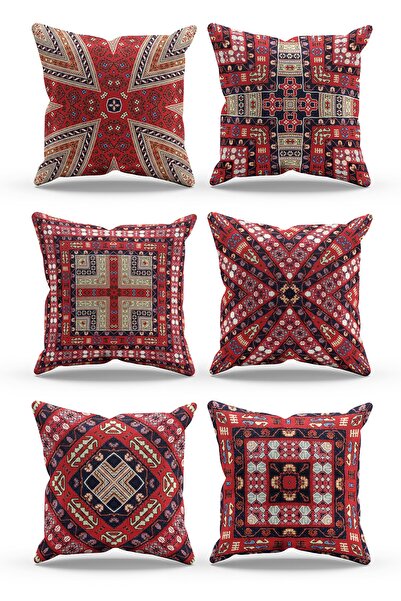 Moud's غطاء وسادة من جلد الغزال مكون من 6 قطع - مطبوع على الوجهين ونمط سجادة تركية