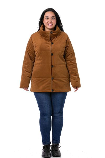 DISENTIS MODEST Καφέ βελούδινο παλτό - Plus Size, Stand γιακά και πλαϊνές τσέπες