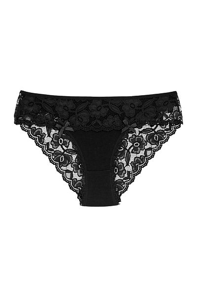 Zena Μαύρο βαμβακερό μπροστινό και πίσω V Lace Slip Γυναικείο εσώρουχο