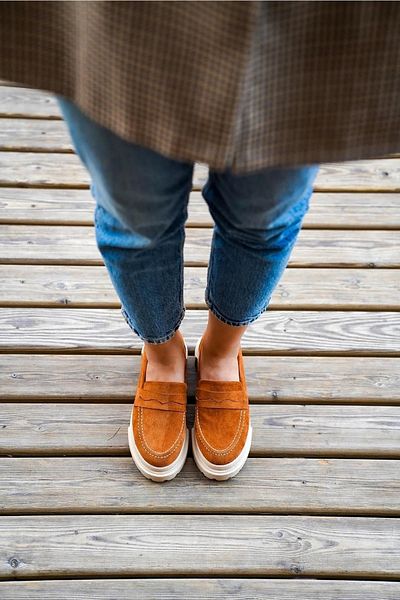 LAMİNTA Pantofi mocasin pentru femei Narkis Flat Tan Suede