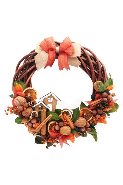 Lora Wedding Doğal Kurutulmuş Çiçekli 2024 Yeni Yıl 35cm Çelenk Kapı Süsü Kapı