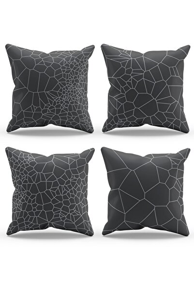 Moud's Çift Tarafı Baskılı Gri Kristal Desenli 4'lü Kombin Süet Kırlent Kılıfı